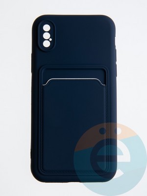 Накладка Soft touch с кармашком для Apple iPhone X/XS синяя - фото 55873