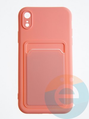 Накладка Soft touch с кармашком для Apple iPhone XR розовая - фото 55889