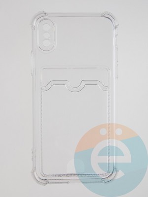 Накладка силиконовая с кардхолдером и усиленными углами для Apple iPhone X/XS прозрачная - фото 55958