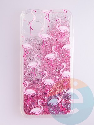 Накладка Переливашка на Apple iPhone 14 Plus фламинго - фото 56086