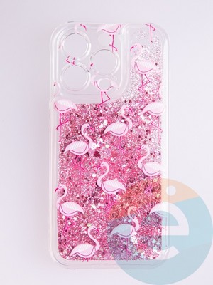 Накладка Переливашка на Apple iPhone 14 Pro фламинго - фото 56115