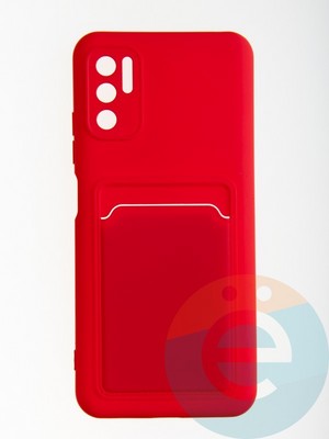 Накладка Soft touch с кармашком для Xiaomi Redmi Note 10 5G/Poco M3 Pro красная - фото 56699