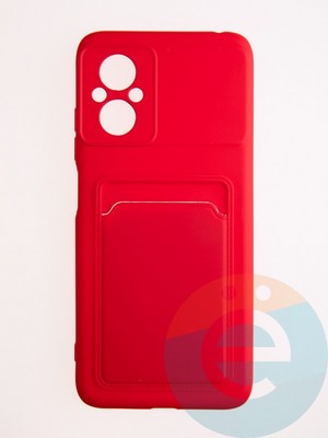 Накладка Soft touch с кармашком для Poco M5 красная - фото 57009