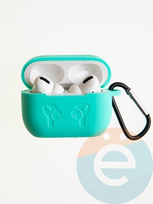 Чехол силиконовый для наушников Apple AirPods Pro 2 с логотипом и карабином бирюзовый - фото 57341