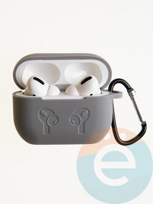 Чехол силиконовый для наушников Apple AirPods Pro 2 с логотипом и карабином серый - фото 57365