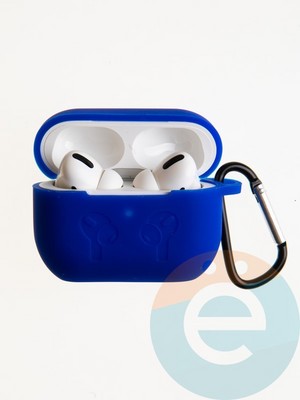 Чехол силиконовый для наушников Apple AirPods Pro 2 с логотипом и карабином синий - фото 57371