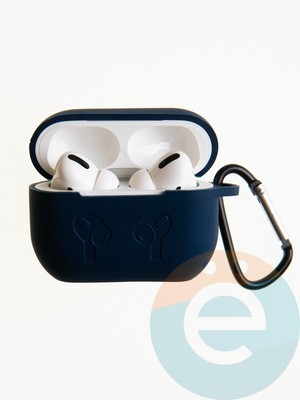 Чехол силиконовый для наушников Apple AirPods Pro 2 с логотипом и карабином темно-синий - фото 57377