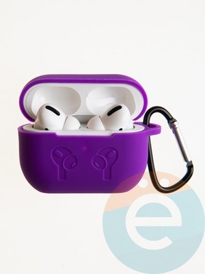 Чехол силиконовый для наушников Apple AirPods Pro 2 с логотипом и карабином фиолетовый - фото 57383