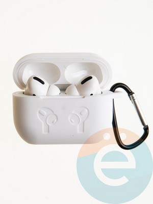 Чехол силиконовый для наушников Apple AirPods Pro 2 с логотипом и карабином белый - фото 57392