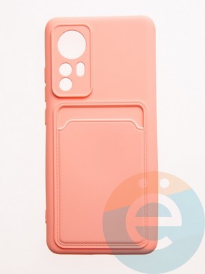 Накладка Soft touch с кармашком для Xiaomi Mi 12/12x розовая - фото 57929