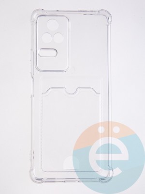 Накладка силиконовая с кардхолдером и усиленными углами для Poco F4 прозрачная - фото 58663