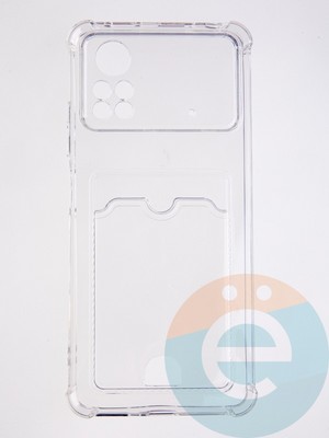 Накладка силиконовая с кардхолдером и усиленными углами для Poco X4 Pro 5G прозрачная - фото 58672