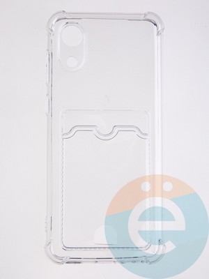 Накладка силиконовая с кардхолдером и усиленными углами для Samsung Galaxy A03 Core прозрачная - фото 58692