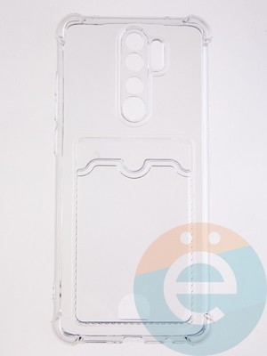 Накладка силиконовая с кардхолдером и усиленными углами для Xiaomi Redmi Note 8 Pro прозрачная - фото 58782