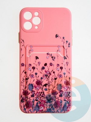 Накладка силиконовая Summer с кардхолдером для Apple iPhone 11 Pro Max розовая - фото 58795