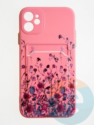 Накладка силиконовая Summer с кардхолдером для Apple iPhone 11 розовая - фото 58813