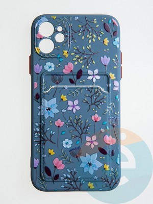Накладка силиконовая Summer с кардхолдером для Apple iPhone 11 синяя - фото 58814