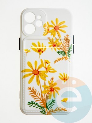 Накладка силиконовая Summer с кардхолдером для Apple iPhone 12 Mini бежевая - фото 58817