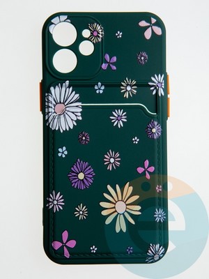 Накладка силиконовая Summer с кардхолдером для Apple iPhone 12 Mini зеленая - фото 58820