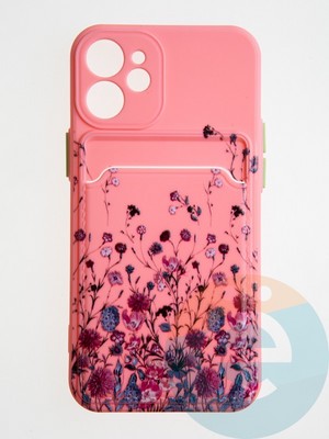 Накладка силиконовая Summer с кардхолдером для Apple iPhone 12 Mini розовая - фото 58821