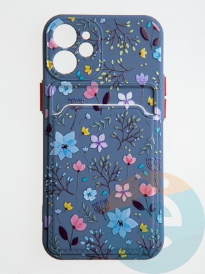 Накладка силиконовая Summer с кардхолдером для Apple iPhone 12 Mini синяя - фото 58822