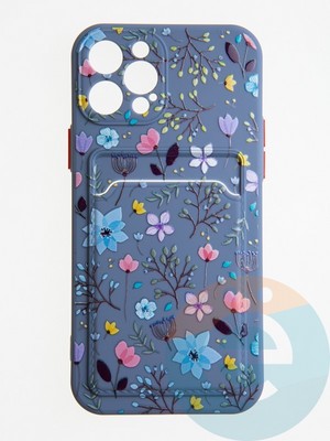 Накладка силиконовая Summer с кардхолдером для Apple iPhone 12 Pro синяя - фото 58839