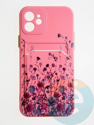 Накладка силиконовая Summer с кардхолдером для Apple iPhone 12 розовая - фото 58846