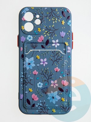Накладка силиконовая Summer с кардхолдером для Apple iPhone 12 синяя - фото 58848