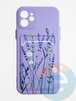Накладка силиконовая Summer с кардхолдером для Apple iPhone 12 сиреневая - фото 58849