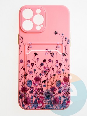 Накладка силиконовая Summer с кардхолдером для Apple iPhone 13 Pro Max розовая - фото 58866