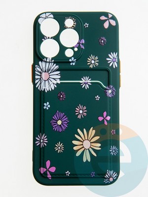 Накладка силиконовая Summer с кардхолдером для Apple iPhone 13 Pro зеленая - фото 58873