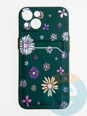 Накладка силиконовая Summer с кардхолдером для Apple iPhone 13 зеленая - фото 58883