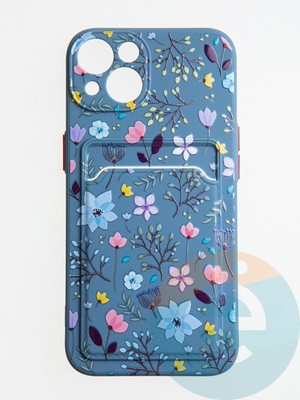 Накладка силиконовая Summer с кардхолдером для Apple iPhone 13 синяя - фото 58887