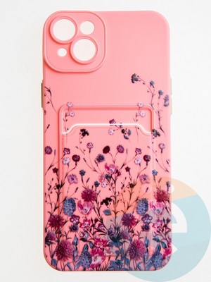 Накладка силиконовая Summer с кардхолдером для Apple iPhone 14 Plus розовая - фото 58895