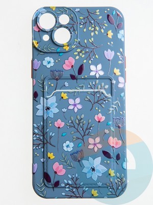 Накладка силиконовая Summer с кардхолдером для Apple iPhone 14 Plus синяя - фото 58896