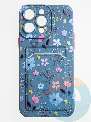 Накладка силиконовая Summer с кардхолдером для Apple iPhone 14 Pro Max синяя - фото 58907
