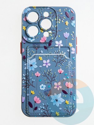 Накладка силиконовая Summer с кардхолдером для Apple iPhone 14 Pro синяя - фото 58916