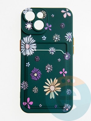 Накладка силиконовая Summer с кардхолдером для Apple iPhone 14 зеленая - фото 58924