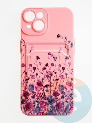 Накладка силиконовая Summer с кардхолдером для Apple iPhone 14 розовая - фото 58926
