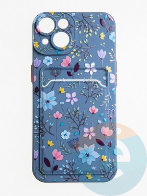 Накладка силиконовая Summer с кардхолдером для Apple iPhone 14 синяя - фото 58928