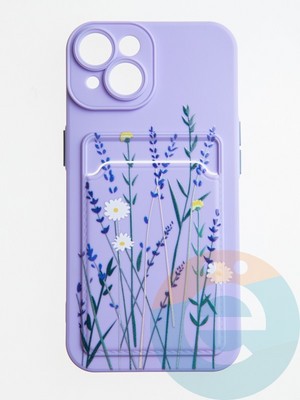 Накладка силиконовая Summer с кардхолдером для Apple iPhone 14 сиреневая - фото 58930