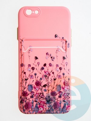 Накладка силиконовая Summer с кардхолдером для Apple iPhone 6/6S розовая - фото 58937