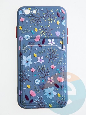 Накладка силиконовая Summer с кардхолдером для Apple iPhone 6/6S синяя - фото 58938