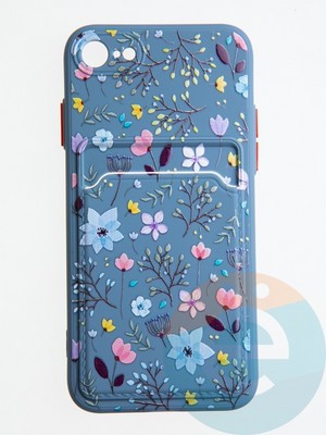 Накладка силиконовая Summer с кардхолдером для Apple iPhone 7/8/SE 2020 синяя - фото 58949
