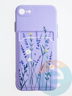 Накладка силиконовая Summer с кардхолдером для Apple iPhone 7/8/SE 2020 сиреневая - фото 58951