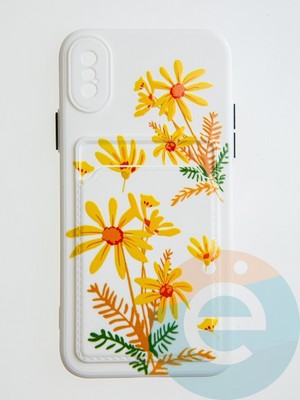 Накладка силиконовая Summer с кардхолдером для Apple iPhone X/XS бежевая - фото 58955
