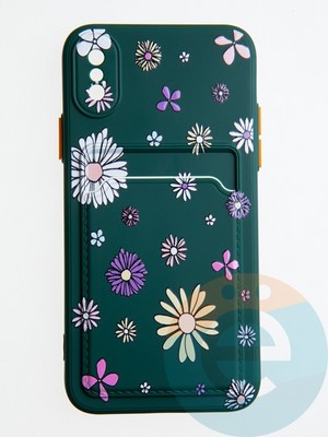 Накладка силиконовая Summer с кардхолдером для Apple iPhone X/XS зеленая - фото 58957