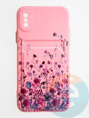 Накладка силиконовая Summer с кардхолдером для Apple iPhone X/XS розовая - фото 58959