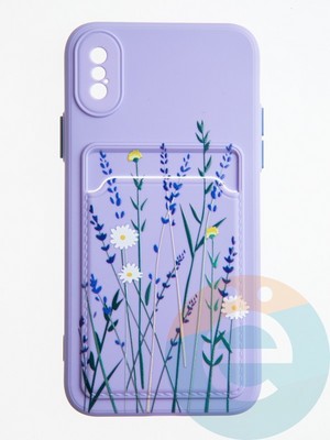 Накладка силиконовая Summer с кардхолдером для Apple iPhone X/XS сиреневая - фото 58961
