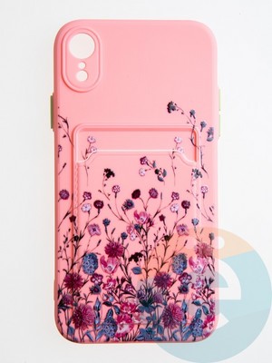 Накладка силиконовая Summer с кардхолдером для Apple iPhone XR розовая - фото 58968